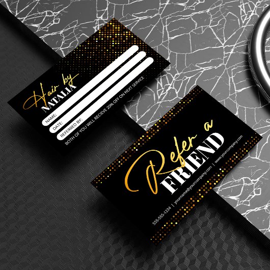 Chic Black Gold Sparkle Hair Stylist Salon Aanbevelingskaartje