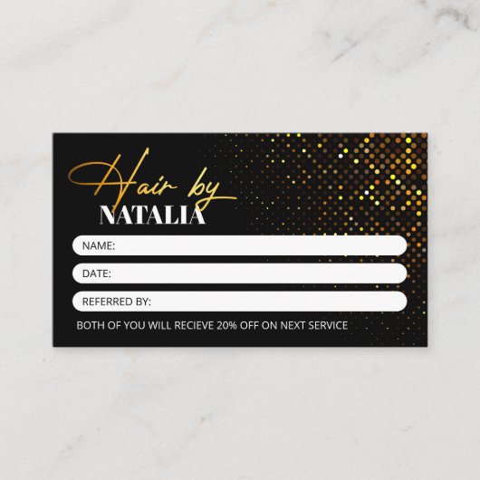 Chic Black Gold Sparkle Hair Stylist Salon Aanbevelingskaartje (Voorkant)