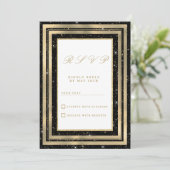 Chic black gold sparkly glitter confetti RSVP Kaart (Staand voorkant)