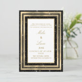 Chic black gold sparkly glitter confetti Wedding  Kaart (Staand voorkant)