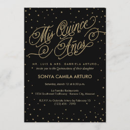 Chic Black & Gold Stars Quinceañera 15e verjaardag Kaart