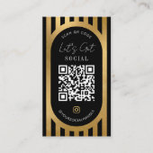 Chic Black & Gold Stripes Social Media QR Code Visitekaartje (Voorkant)