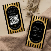 Chic Black & Gold Stripes Social Media QR Code Visitekaartje