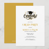 Chic Black & Gold Typography Afstudeerder Party In Kaart (Voorkant / Achterkant)