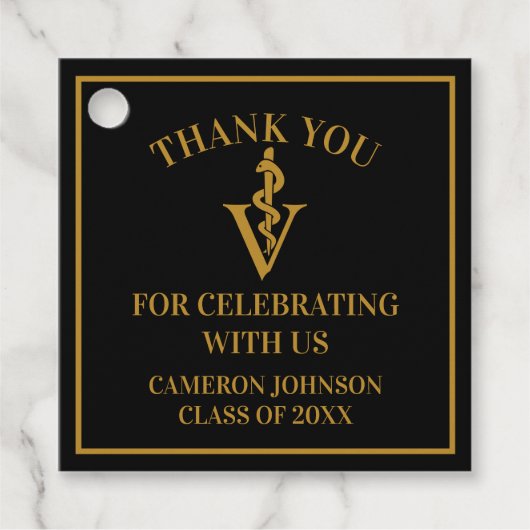 Chic Black Gold Veterinaire School Afstudeerfeest Bedankjes Labels (Voorkant)