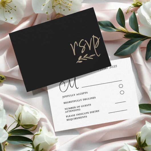 Chic Black & Gold Wedding RSVP Kaartje
