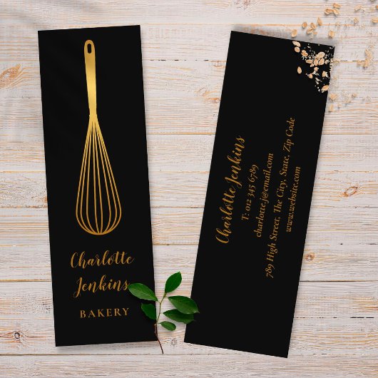 Chic Black Gold Whisk Patisserie Chef Mini Visitekaartje
