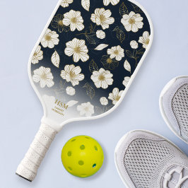 Chic Black Gold White Floral Pattern Aangepaste te Pickleball Paddle