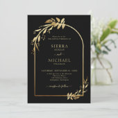 Chic Black Golden Eucalyptus Foliage Wedding Arch Kaart (Staand voorkant)