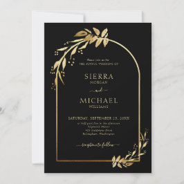 Chic Black Golden Eucalyptus Foliage Wedding Arch Kaart