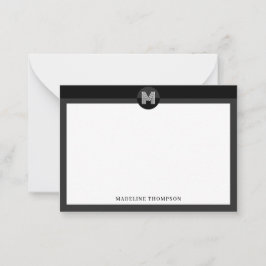 Chic Black Gray Geometric Modern Monogram Notitiekaartje