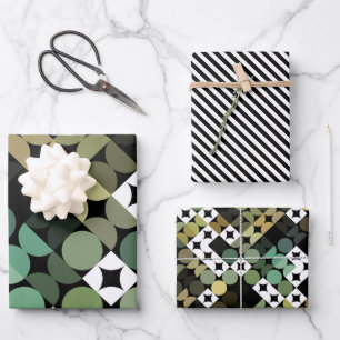 Chic Black Green Blauwgroen Blue Circles Art Patro Inpakpapier Vel