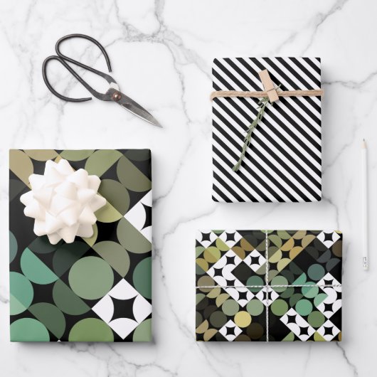 Chic Black Green Blauwgroen Blue Circles Art Patro Inpakpapier Vel (Voorkant)