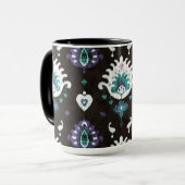 Chic black green paars ikat tribal patroon mok (Voorkant links)