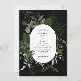 Chic Black Greenery Forest Wedding Kaart