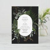 Chic Black Greenery Forest Wedding Kaart (Staand voorkant)