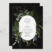Chic Black Greenery Forest Wedding Kaart (Voorkant / Achterkant)