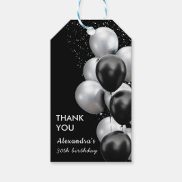 Chic Black Grey Ballon Verjaardag Cadeaulabel