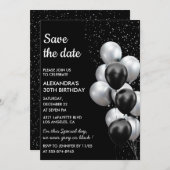 Chic Black Grey Balloon 30th Save the Date Kaart (Voorkant / Achterkant)