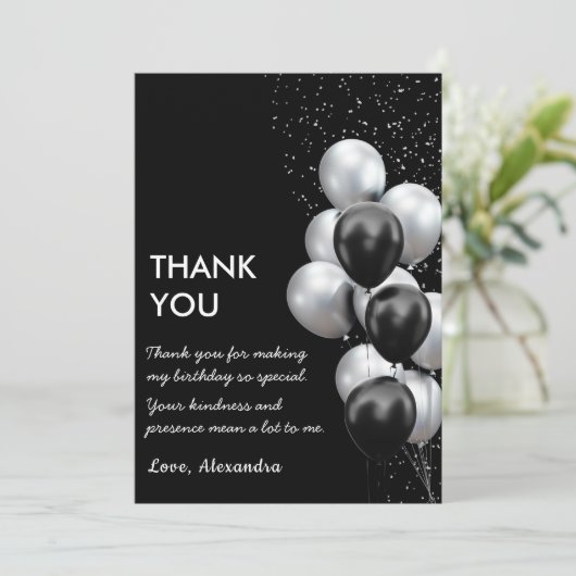 Chic Black Grey Balloon Bedankkaart (Staand voorkant)