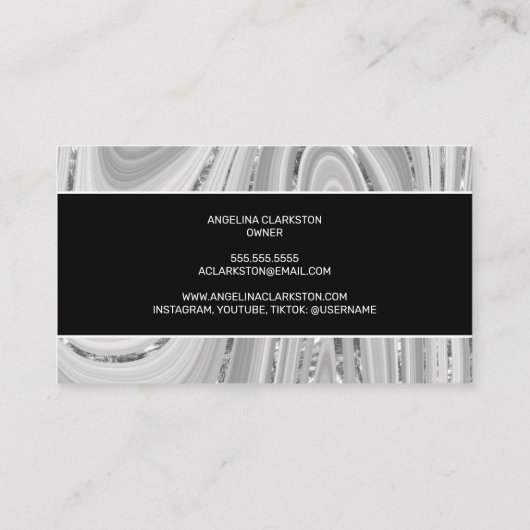 Chic Black Grey White Script Marble Agate Visitekaartje (Achterkant)