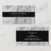 Chic Black Grey White Script Marble Agate Visitekaartje (Voorkant / Achterkant)