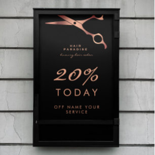 Chic Black Hair Salon Barber Copper Propositie Poster