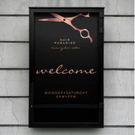 Chic Black Hair Salon Barber Copper Welcome Poster