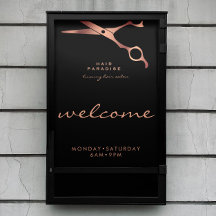 Chic Black Hair Salon Barber Copper Welcome