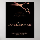 Chic Black Hair Salon Barber Copper Welcome Poster (Voorkant)