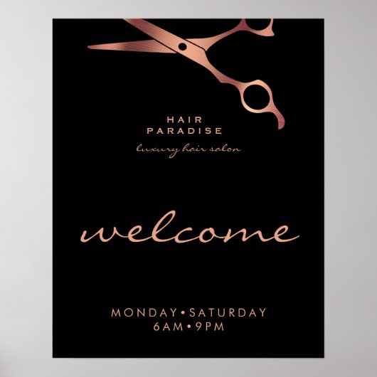 Chic Black Hair Salon Barber Copper Welcome Poster (Voorkant)