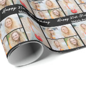 Chic Black Happy Birthday Photo Collage Cadeaupapier (Rol Hoek)