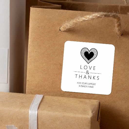 Chic Black Heart Lace Effect Love & Thanks Support Vierkante Sticker
