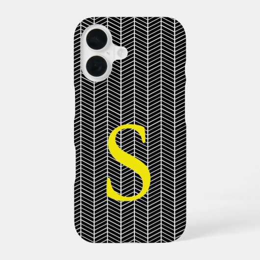 Chic Black Herringbone Chevron Zig Zag Monogram iPhone 16 Hoesje (Achterkant)