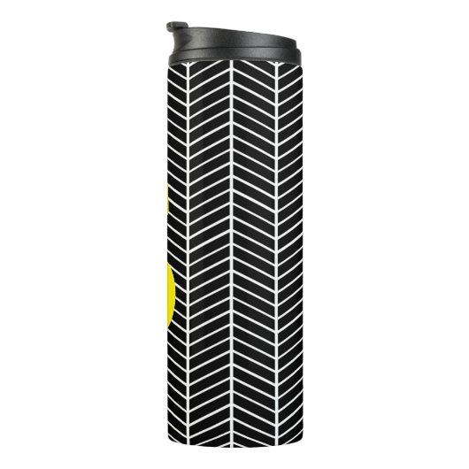 Chic Black Herringbone Chevron Zig Zag Monogram Thermosbeker (Geroteerd rechts)