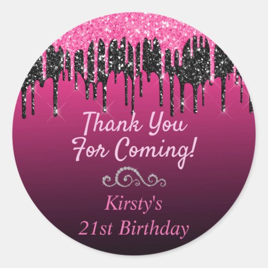 Chic Black Hot Pink Driving Glitter Birthday Ronde Sticker (Voorkant)
