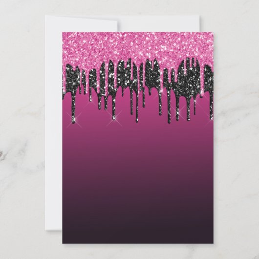 Chic Black Hot Pink Glitter Sweet Sixteen Kaart (Achterkant)