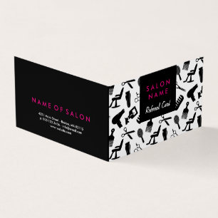 Chic Black & Hot Pink Hair Salon Referral Kaart Visitekaartje
