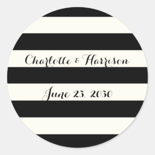 Chic black iory stripes scriptnamen bruiloft ronde sticker