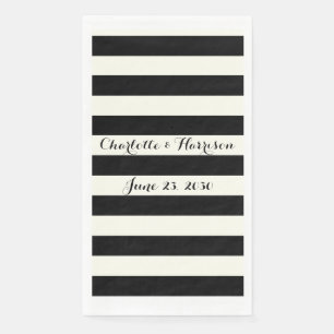 Chic black iory stripes scriptnamen bruiloft servet