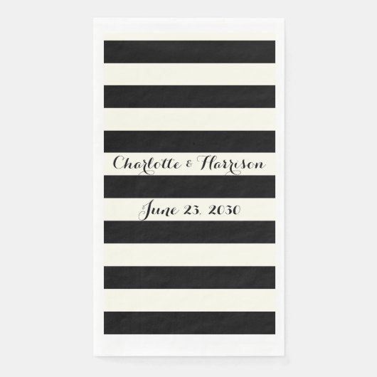 Chic black iory stripes scriptnamen bruiloft servet (Voorkant)