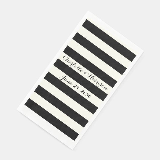 Chic black iory stripes scriptnamen bruiloft servet (Hoek)