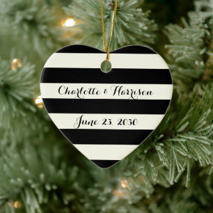 Chic Black iory stripes scriptnamen Kerstmis Keramisch Ornament