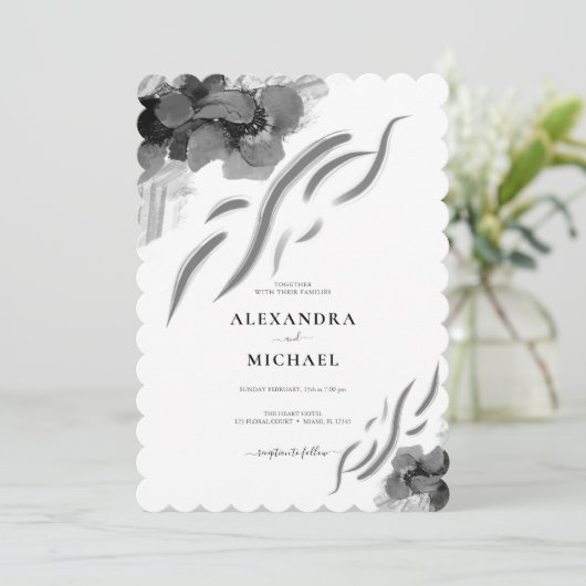 Chic Black Iris Flowers Wedding Kaart (Staand voorkant)