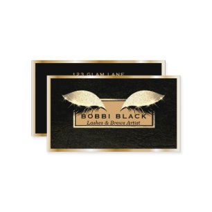 Chic Black Leather Gold Eyelash Extensions Makeup Visitekaartje