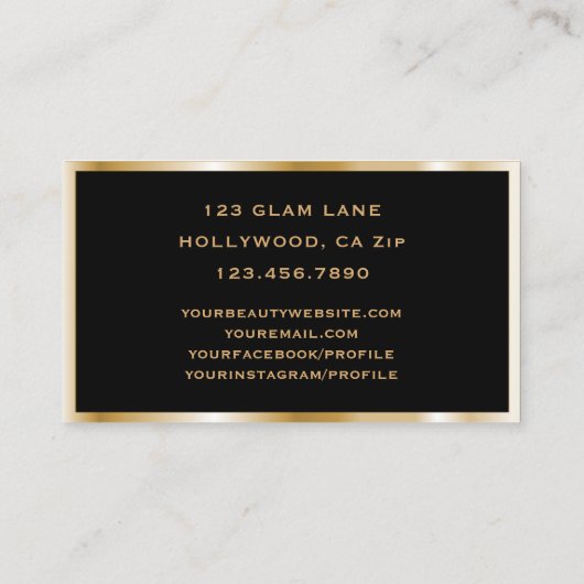Chic Black Leather Gold Eyelash Extensions Makeup Visitekaartje (Achterkant)