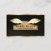 Chic Black Leather Gold Eyelash Extensions Makeup Visitekaartje (Voorkant)