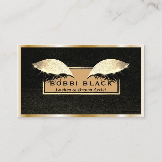 Chic Black Leather Gold Eyelash Extensions Makeup Visitekaartje (Voorkant)