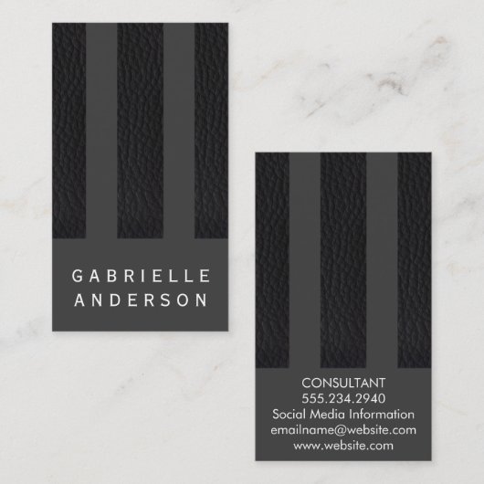 Chic Black Leather Stripes Visitekaartje (Voorkant / Achterkant)