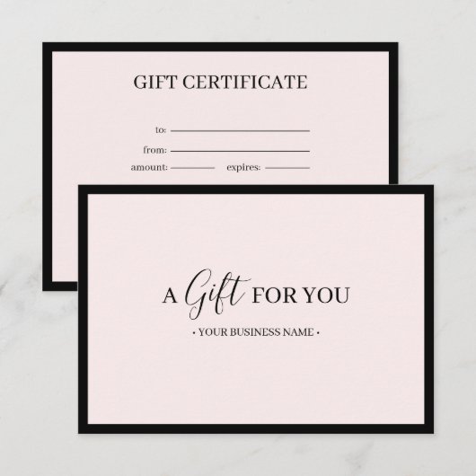 Chic Black Lijst Gepersonaliseerd Cadeaubon (Voorkant / Achterkant)